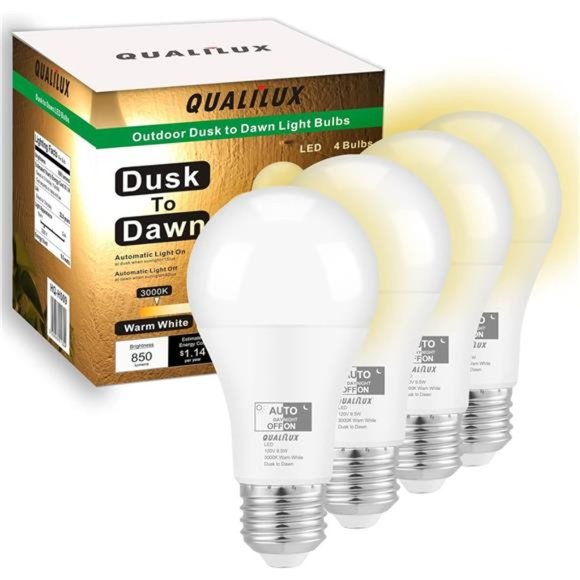 Dusk to Dawn Light Bulbs Outdoor 850 Lumen, 60W Equivalent, 4-Pack - Picture 1 of 6
